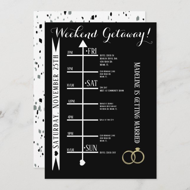Black and White Bachelorette Weekend Getaway Invitation (Front/Back)