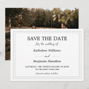 Black And White Back Photo Formal Wedding Save The Date