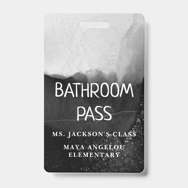 Black and White Back To School Bathroom Hall Pass ID Badge (Front)