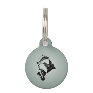Black and White Badger Saxophone Customisable Pet Tag