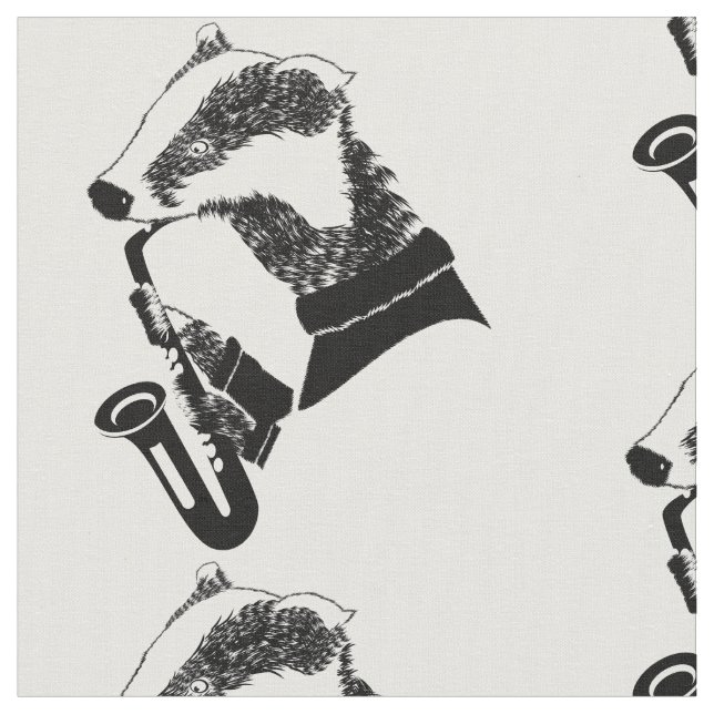 Black and White Badger Saxophone Personalised Fabric (Close Up)