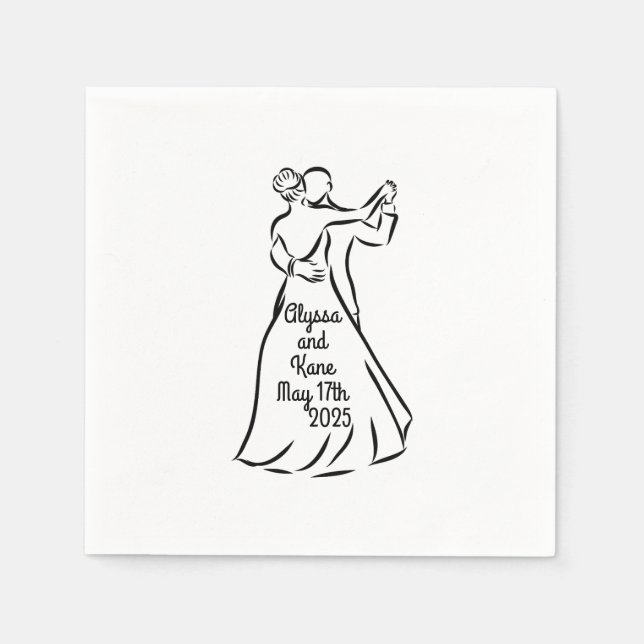 Black-and-White Ballroom Dancers Wedding Cocktail Napkin (Front)