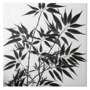 Black and White Bamboo Plant Ceramic Tile