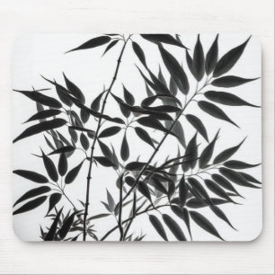 Black and White Bamboo Plant Mouse Pad