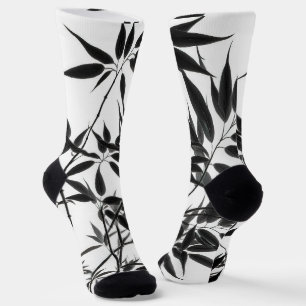 Black and White Bamboo Plant Socks