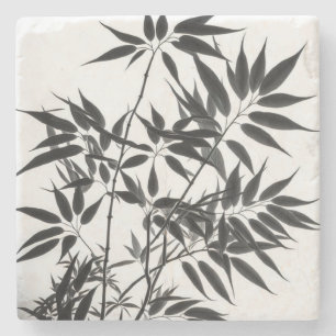 Black and White Bamboo Plant Stone Coaster