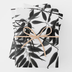 Black and White Bamboo Plant Wrapping Paper Sheet