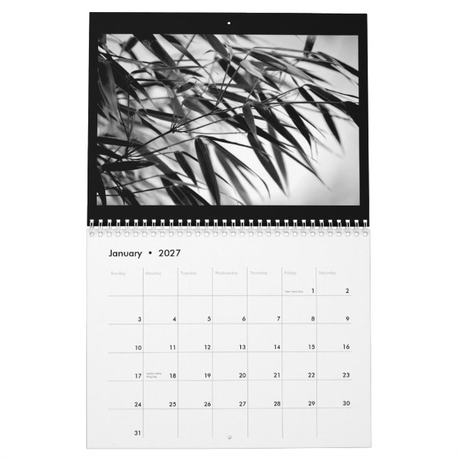 Black and White Bamboo Zen 2015 Calendar (Jan 2027)