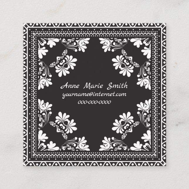 Black and white bandanna design square business card (Front)