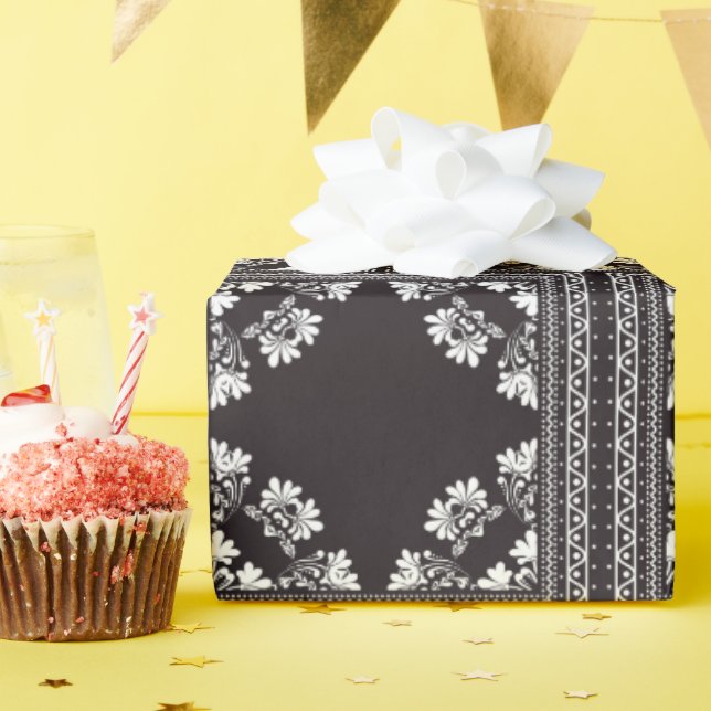 Black and White Bandanna Design Wrapping Paper (Birthday Party)