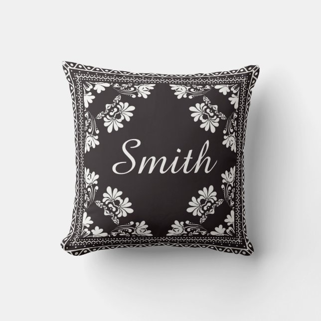 Black and White Bandanna With Name Cushion (Front)