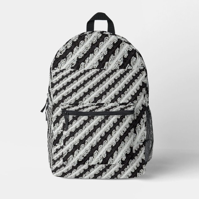 Black and White Bands Printed Backpack (Front)