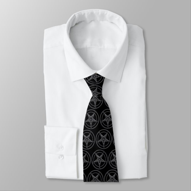 Black and White Baphomet (Neck Tie) Tie (Tied)