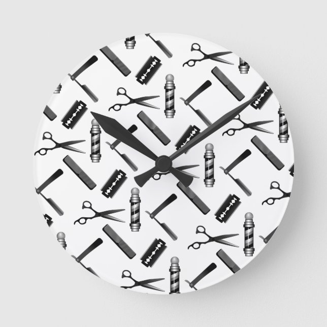 Black and White Barber's Pole Pattern Round Clock (Front)