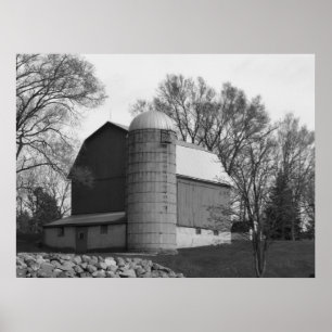 Black and White Barn Poster