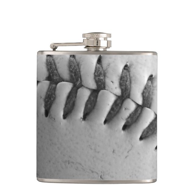 Black and White Baseball Stitches Hip Flask (Front)