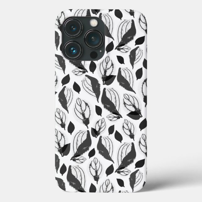 Black and White Basil Leaves Herb Plant Pattern Case-Mate iPhone Case (Back)