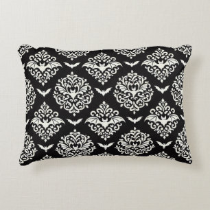 Black and White Bat Damask Decorative Cushion