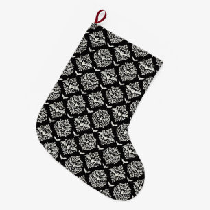 Black and White Bat Damask Large Christmas Stocking