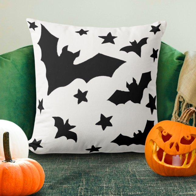 Black and White Bats and Stars Halloween pillow (Creator Uploaded)