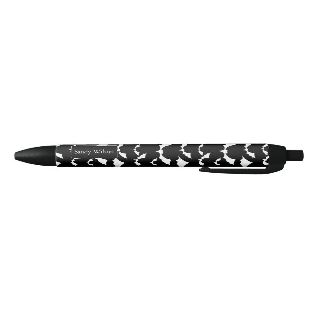black and white bats halloween pattern black ink pen (Bottom)