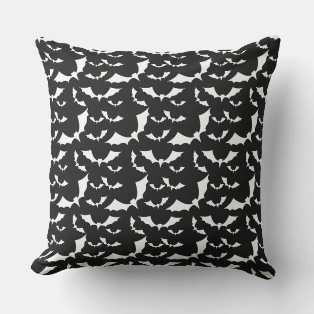 black and white bats halloween pattern cushion (Front)