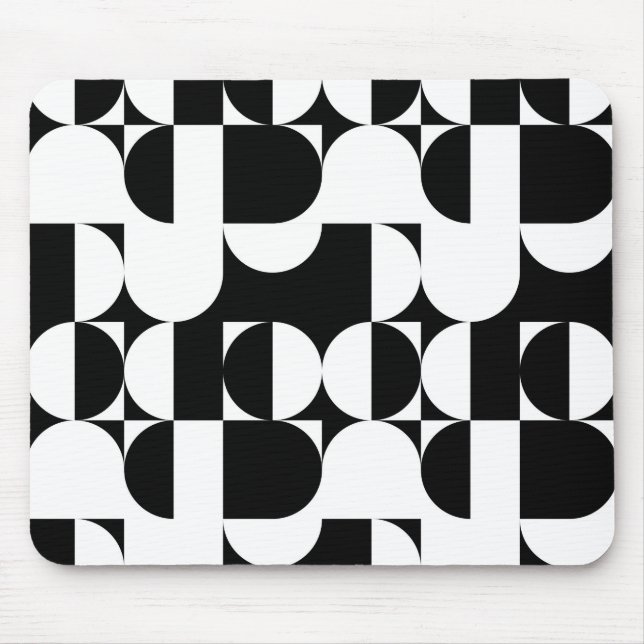 Black And White Bauhaus Modern Abstract Geometric Mouse Pad (Front)