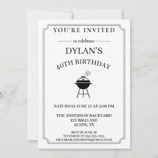 Black and White BBQ Birthday Invitation
