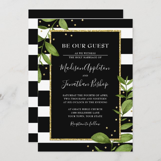 Black and White Be Our Guest Wedding Invitation (Front/Back)