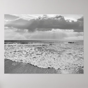 Black and White Beach Ocean Sea Photo 194 Poster