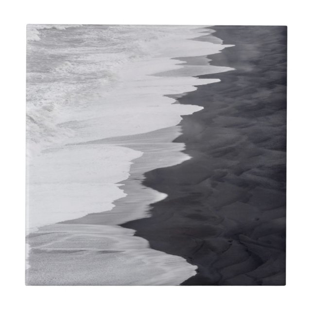 Black and white beach scenic ceramic tile (Front)