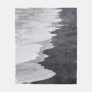 Black and white beach scenic fleece blanket