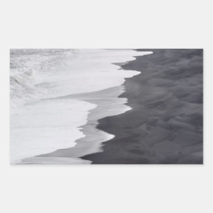 Black and white beach scenic rectangular sticker