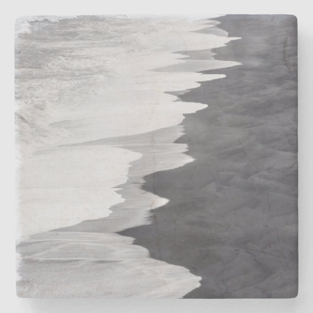 Black and white beach scenic stone coaster (Front)