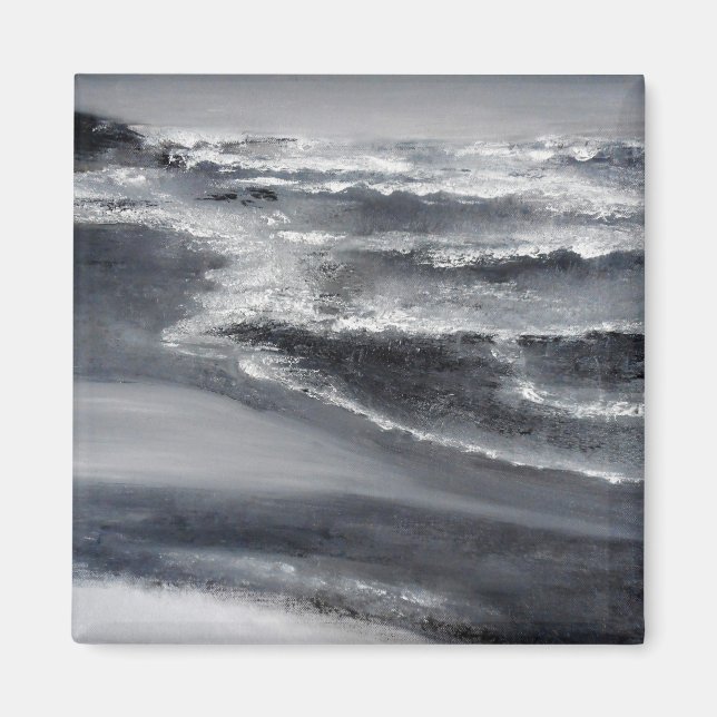 Black and White Beach Square Magnet (Front)