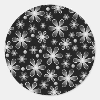 Black and White Bead Flowers Sticker