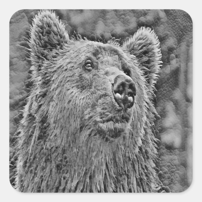Black and white bear close up square sticker (Front)