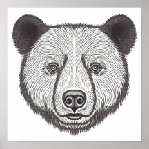 Black and White Bear Portrait Cute Stencil Art