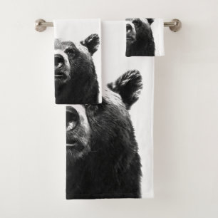 Black and White Bear Woodland Animal Bath Towel Set