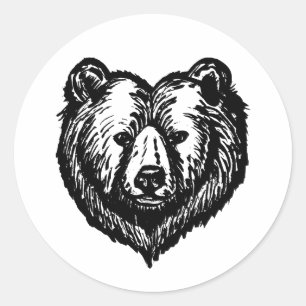 Black and White Bear's Face Ink Drawing Classic Round Sticker