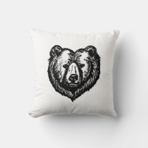 Black and White Bear's Face Ink Drawing