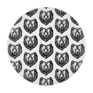 Black and White Bear's Face Ink Drawing Cutting Board