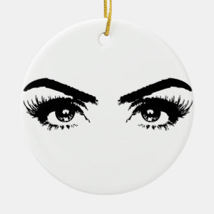 Black and White Beautiful Woman Eyes Lashes Ceramic Ornament
