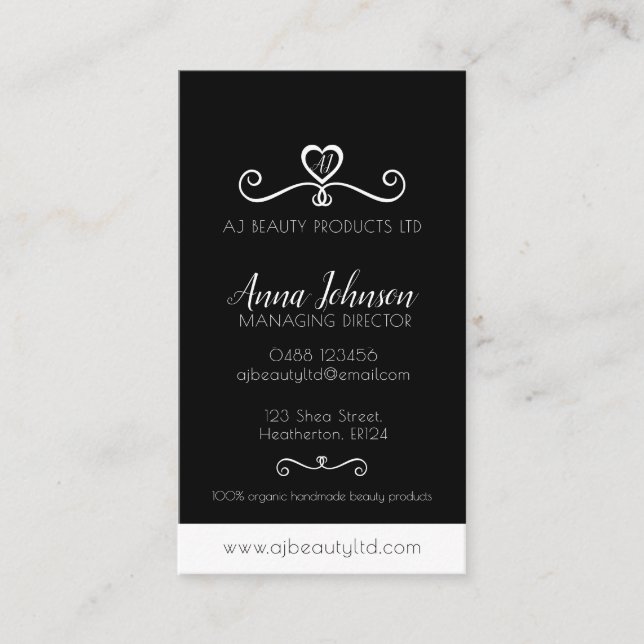 Black and white beauty company photo custom business card (Front)