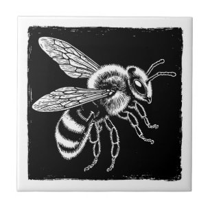 Black and White Bee Ceramic Tile