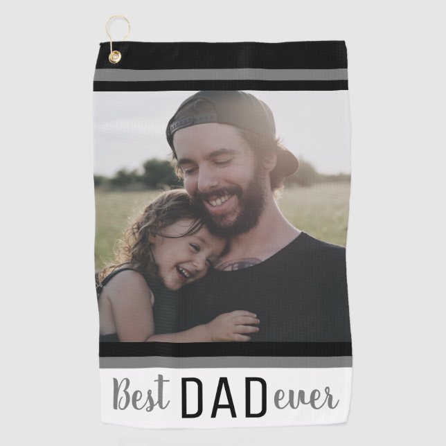 Black And White Best Dad Ever Custom Photo Golf Towel (Front)