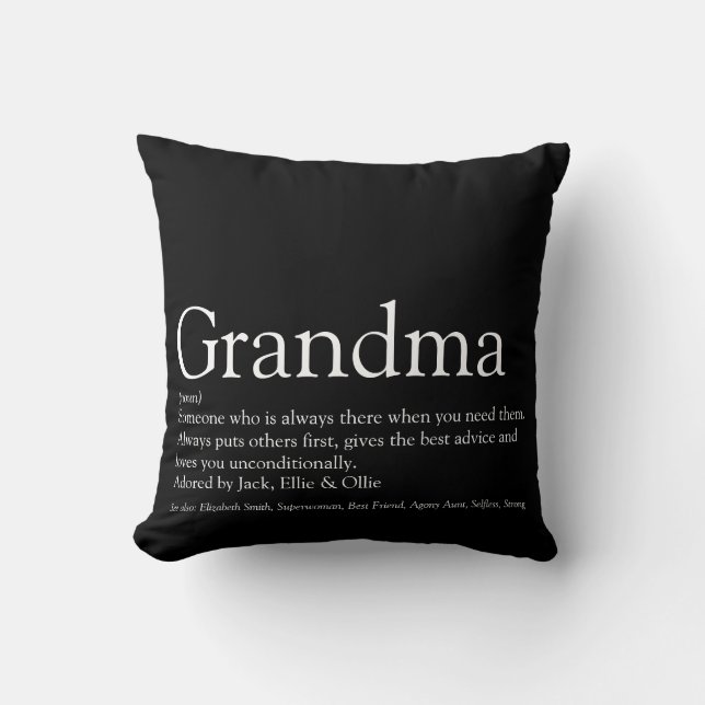 Black and White Best Ever Grandma Grandmother Cushion (Front)