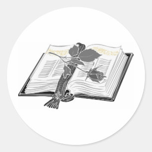 Black and White Bible with Rose Accent Classic Round Sticker