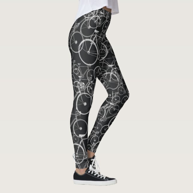 black and white bicycles pattern leggings (Right)