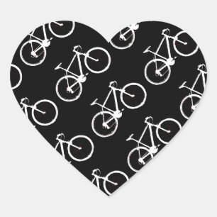 black and white bicycles patterning heart sticker